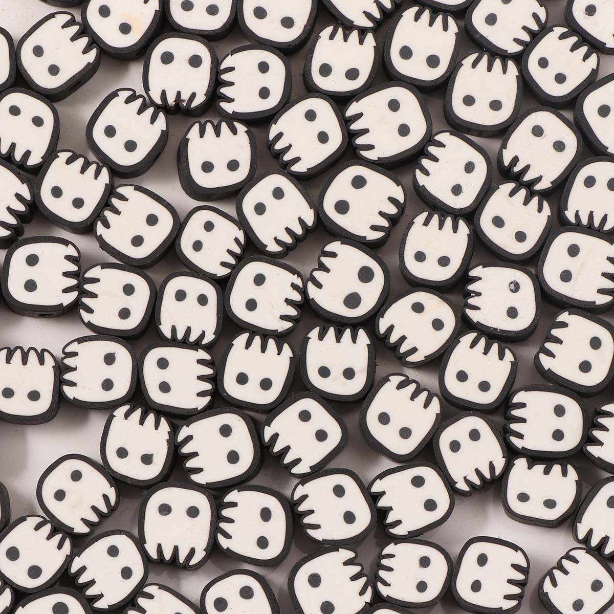 Halloween Ghost Flat Clay Beads 9mm Monochrome Polymer 100pcs