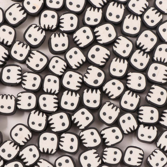 Halloween Ghost Flat Clay Beads 9mm Monochrome Polymer 100pcs