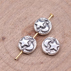 Convex Star and Moon Metal Beads 9mm Textured Silver Tone 40pcs 2