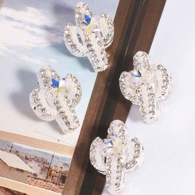 Rhinestone Encrusted Cactus Rhinestone Beads 23mm Alloy 2pcs 9