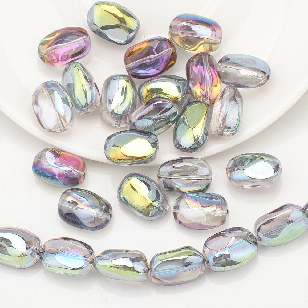 Electroplated Irregular Stone Glass Beads 11x15mm Multicolor 40pcs 7