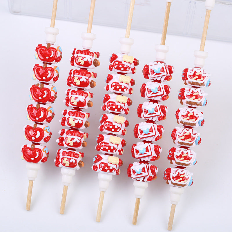 Painted Acrylic Beads 16mm Hand Painted Red Tone 10pcs
