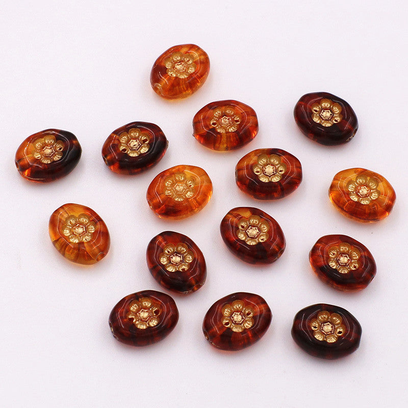 Transparent Vintage Gilded Engraved Oval Acrylic Beads 11x14mm 20pcs 3