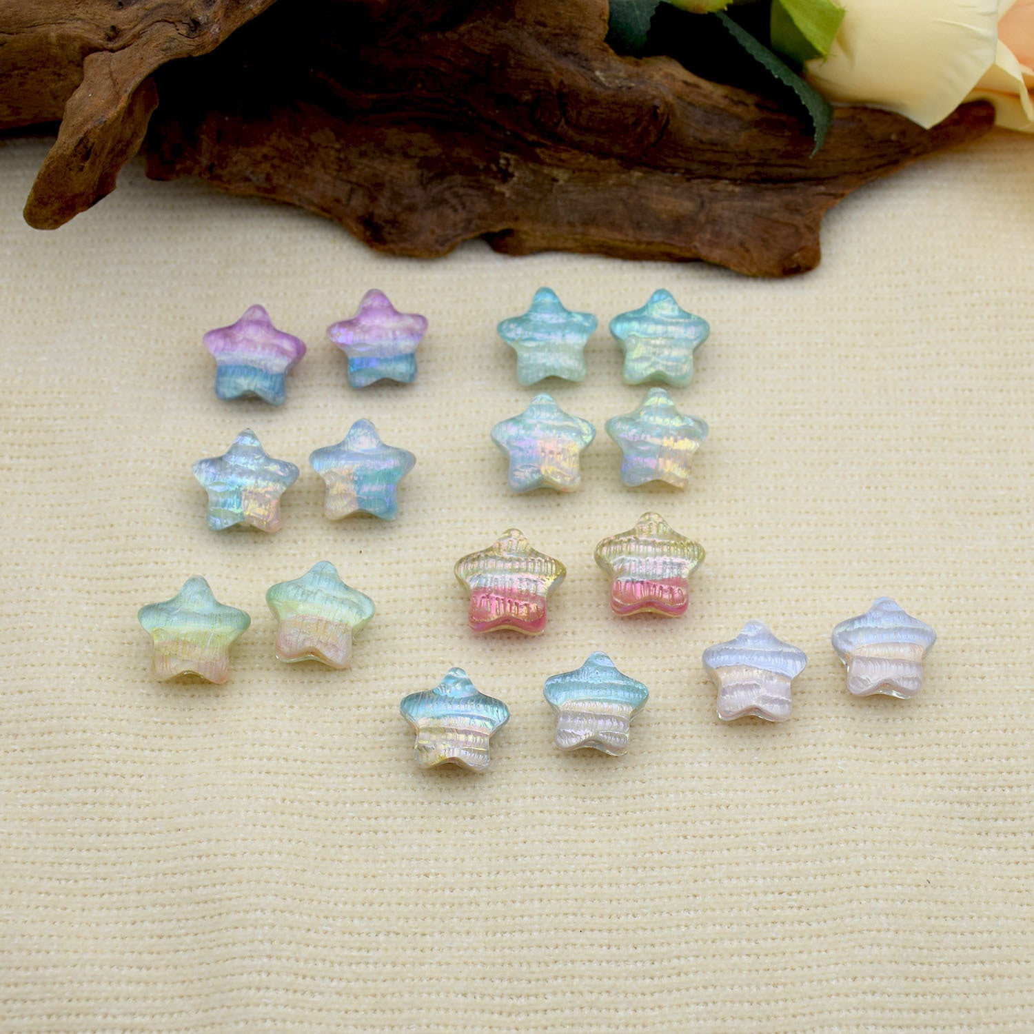 Oil Painting Star Resin Beads 19mm Iridescent Pastel 1pc 6