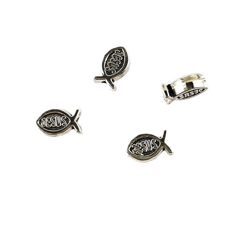 Fish Shaped Metal Beads 8mm Vintage Jesus Design 300pcs
