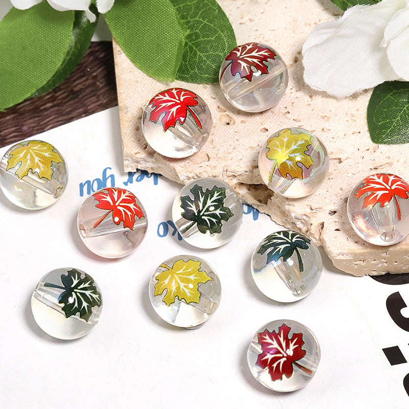 Transparent Maple Leaf Acrylic Beads 16mm Printed Thanksgiving 50pcs 4