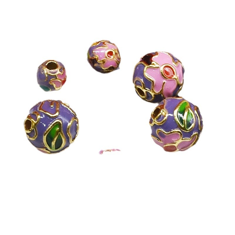 Flower Leaf Pattern Metal Beads 6/8/10mm Colorful Cloisonne Enamel 10pcs 5