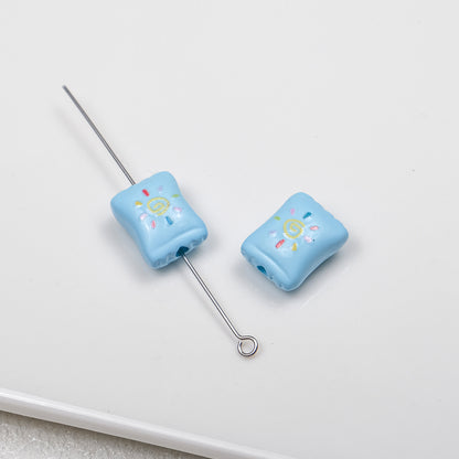 Sun Pattern Square Acrylic Beads 14mm Colorful Candy Bag 20pcs 10