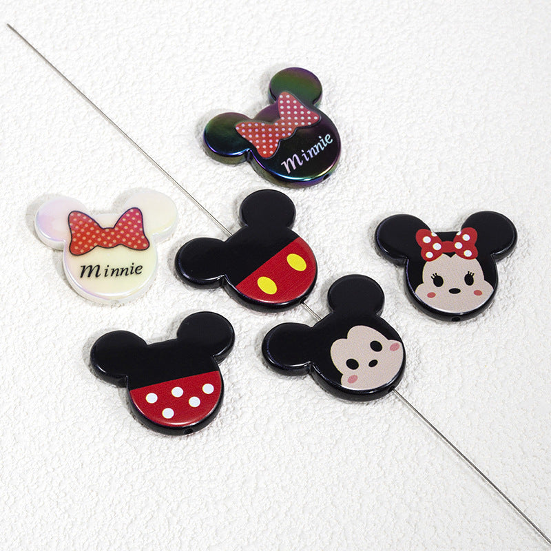 Flat Mickey Minnie Acrylic Beads 40mm Double-Sided 10pcs