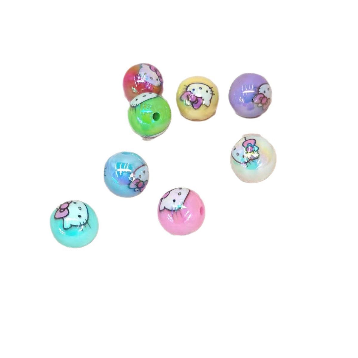 UV Plating Round Acrylic Beads 16mm Hello Kitty Printed 100pcs 3