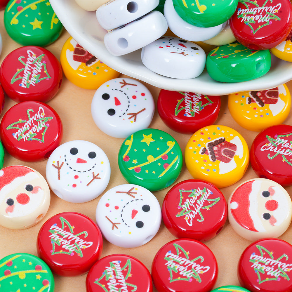 Baking Painted Flat Acrylic Beads 18mm Christmas Series 10pcs 2