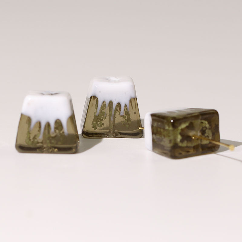 Lampwork Square Glass Beads 18mm Glow In The Dark Japan Fuji Mountain 25pcs 8