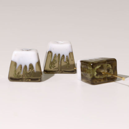 Lampwork Square Glass Beads 18mm Glow In The Dark Japan Fuji Mountain 25pcs 8