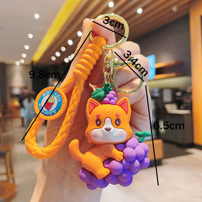 PVC Dog Keychain Cartoon Cute Dog Holding Grapes with Strap 4