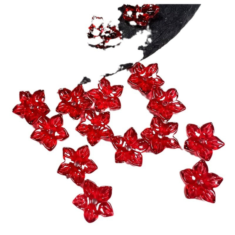 Czech Glass Beads Flower Five Petal 12mm Red Gold Spring 50pcs 5