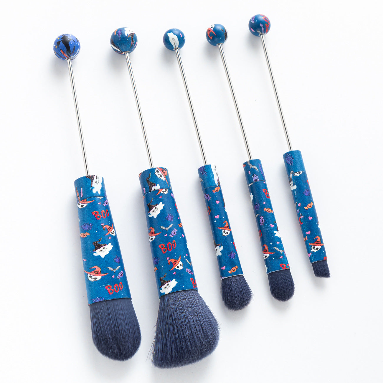 Beadable Makeup Brushes Halloween Christmas Themed Colorful Handles 5pcs 9