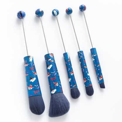 Beadable Makeup Brushes Halloween Christmas Themed Colorful Handles 5pcs 9