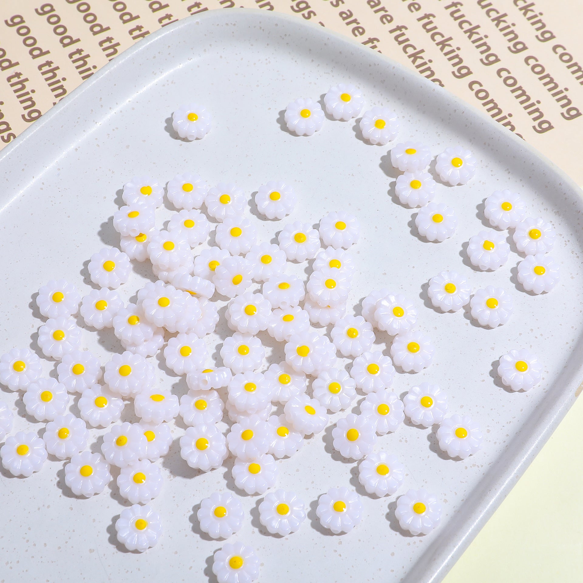 Imitation Shell Daisy Acrylic Beads 11mm Enamel Painted 20pcs 4