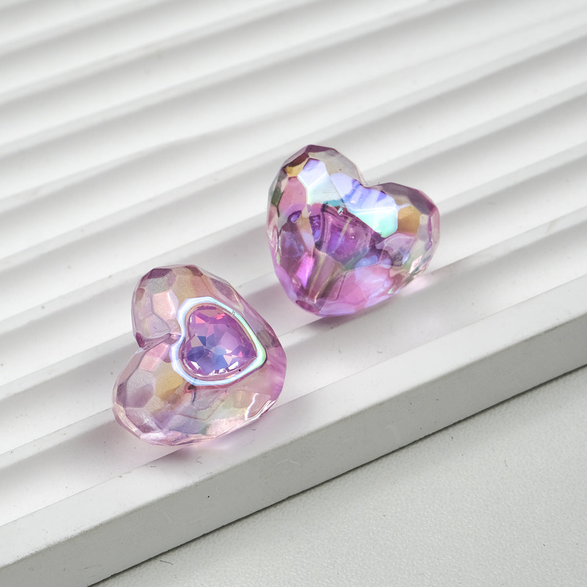 UV Plating Faceted Heart Acrylic Beads 21mm Transparent 10pcs 6