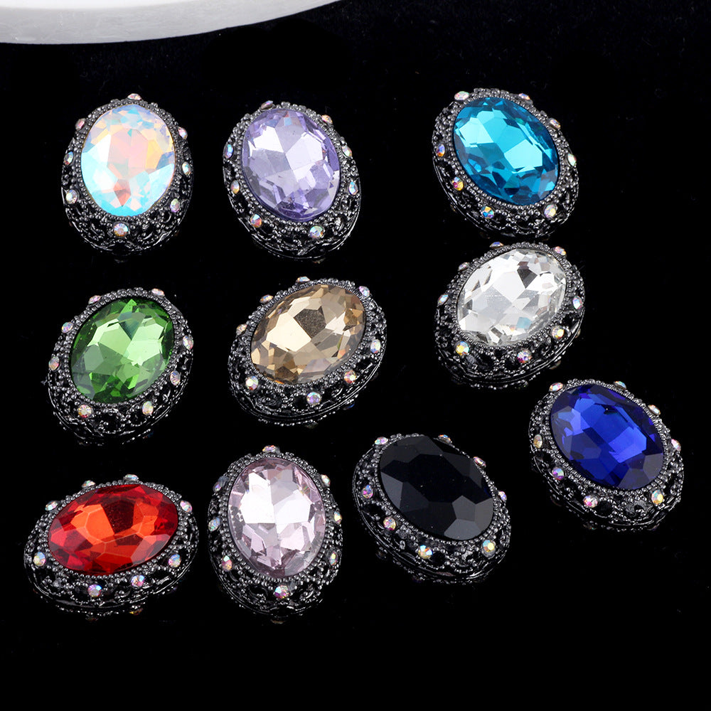 Double-Sided Heart Rhinestone Beads 24mm Vintage Alloy 10pcs