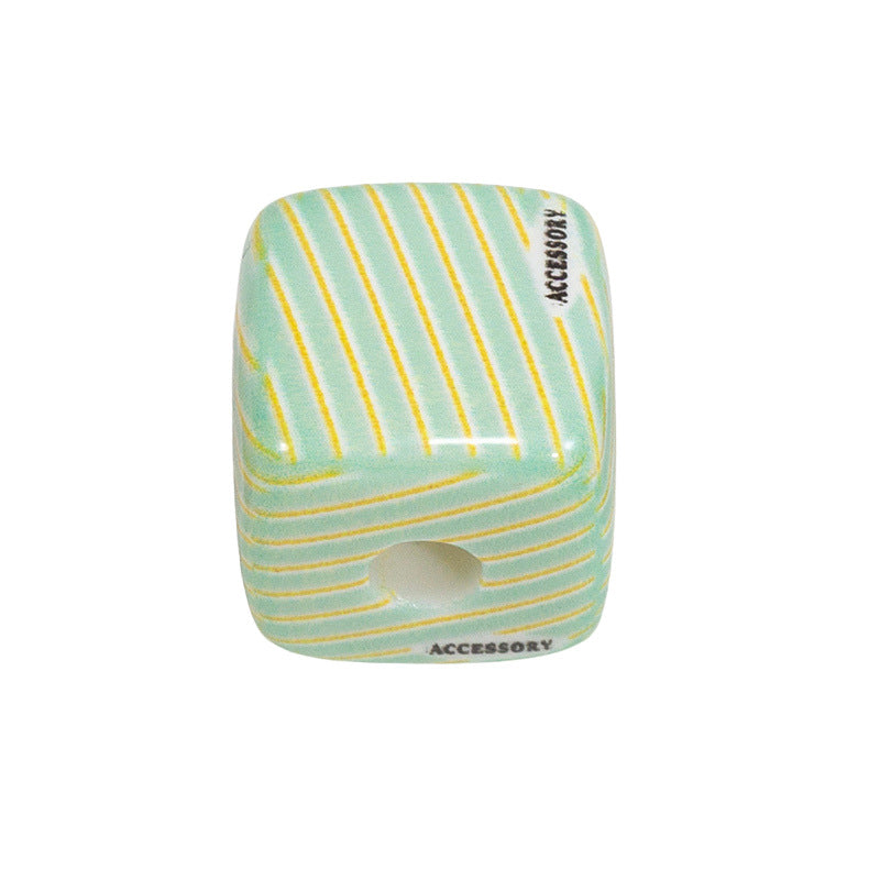 Striped Designer M Acrylic Square Beads 14mm 10pcs 17