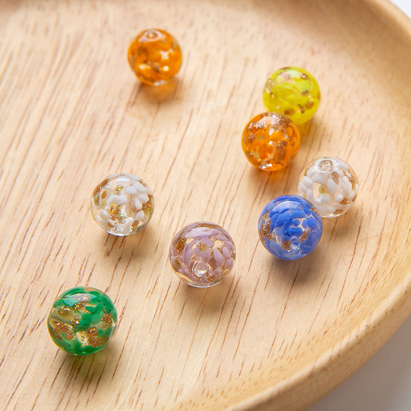 Lampwork Glass Beads Round 10mm 12mm Colorful Gold Foil 50pcs 4