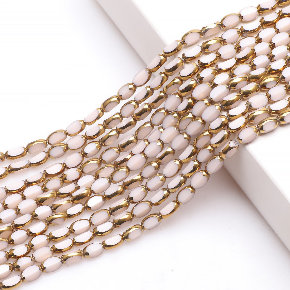Gilded Oval Seed Glass Beads 4x6mm Plated Gold Frame 96pcs 20