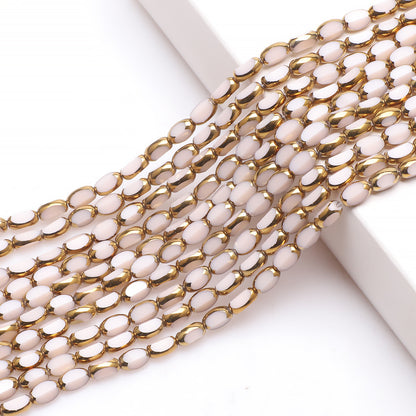 Gilded Oval Seed Glass Beads 4x6mm Plated Gold Frame 96pcs 20