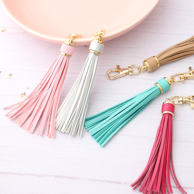 PU Leather Tassel Keychain with Gold Electroplated Hardware 2