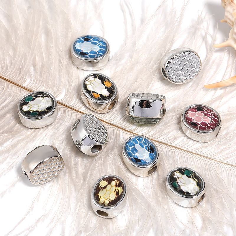 Plated Oval Acrylic Beads 12mm Snake Patterned Large 50pcs 4