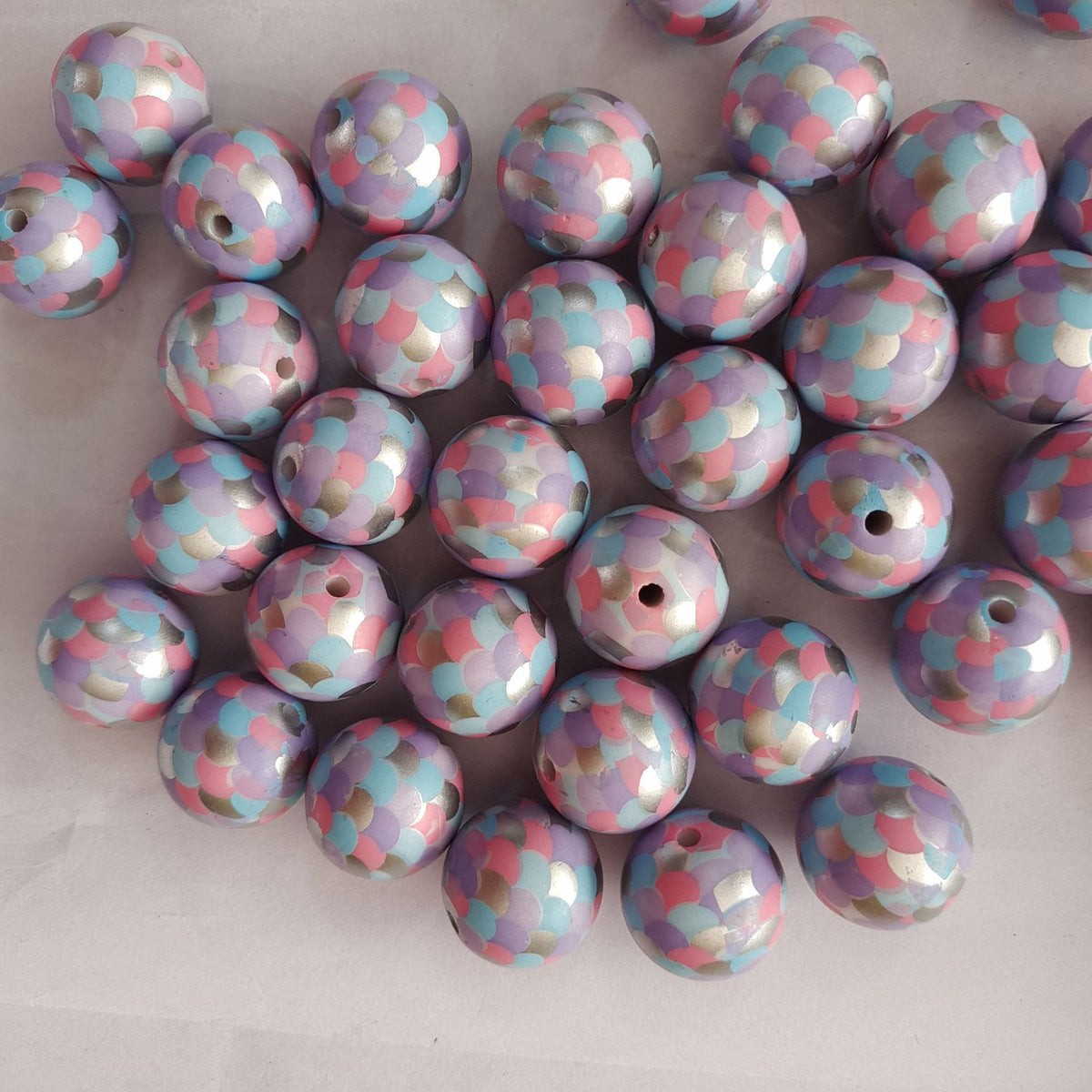 Fish Scale Printed Bubblegum Beads 20mm Pastel Glossy Acrylic 5pcs 3