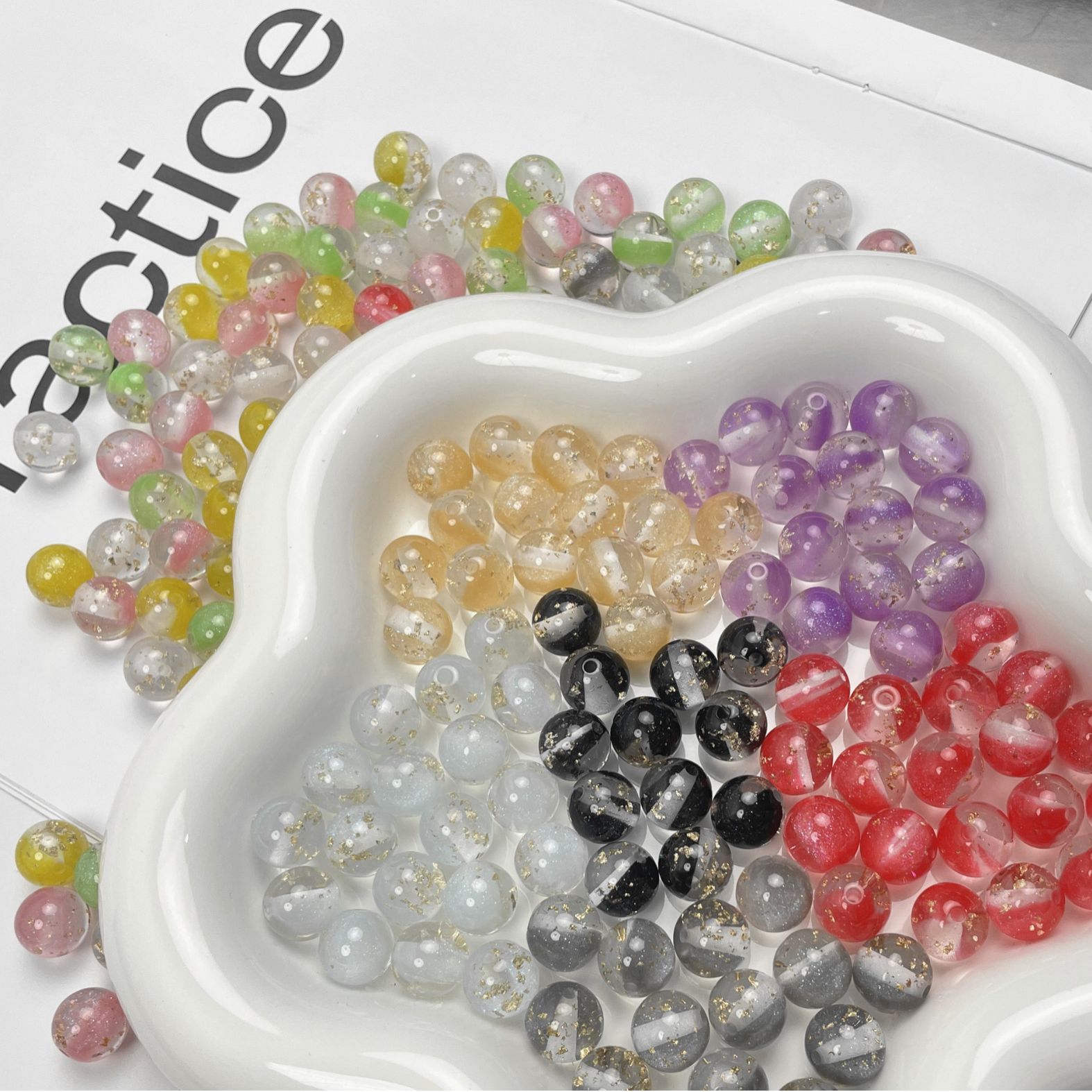 Gold Foil Filled Resin Beads 8mm 10mm 12mm Round Mixed Colors 50pcs 2