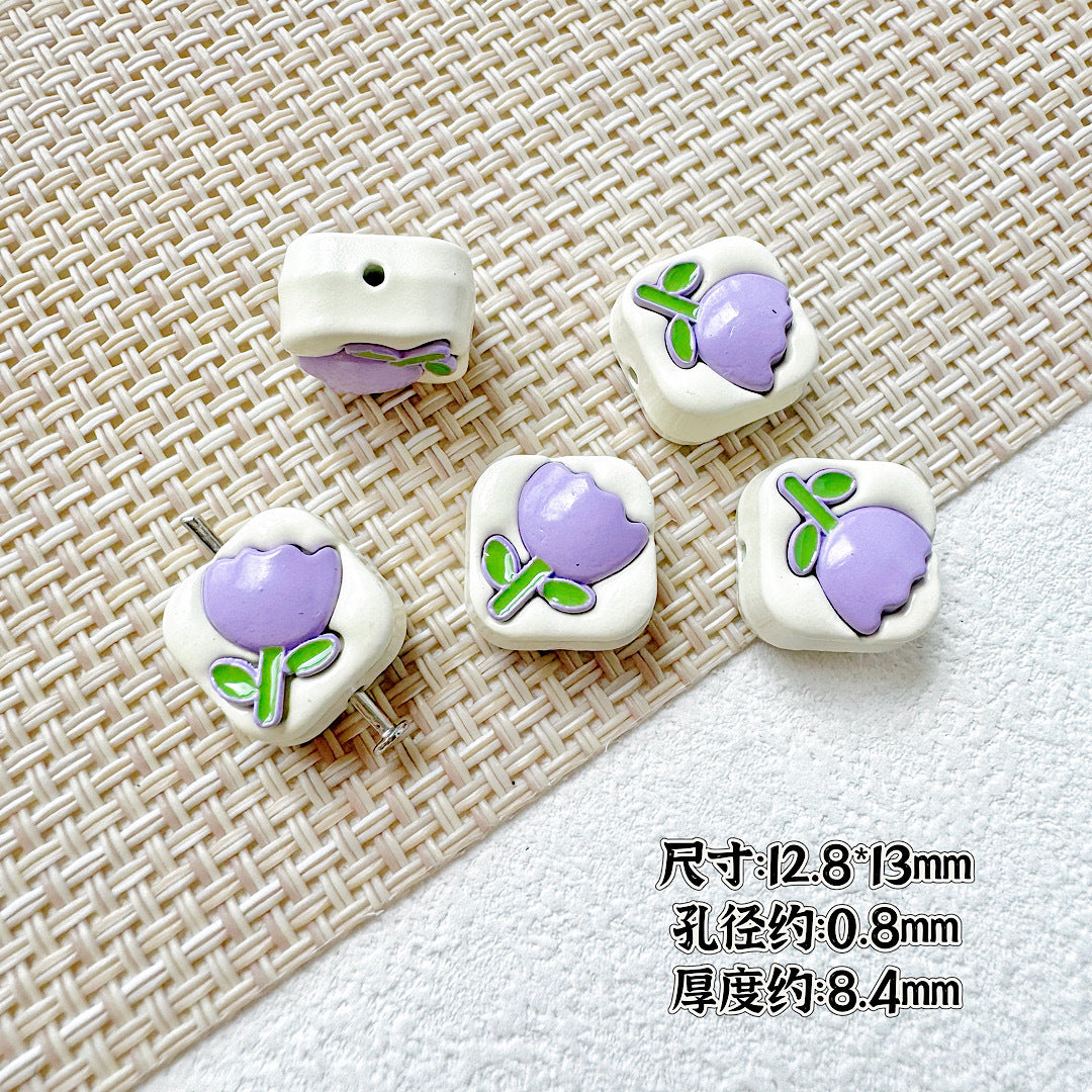 Tulip Square Heart Metal Beads 12mm Glossy Enamel Alloy 10pcs 5