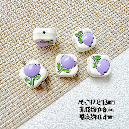 Tulip Square Heart Metal Beads 12mm Glossy Enamel Alloy 10pcs 5