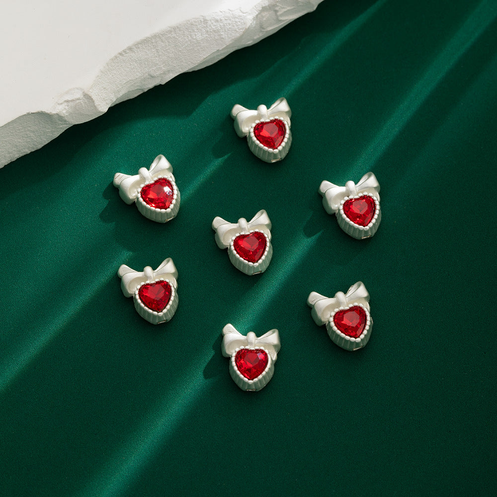 Heart Bow Metal Beads 13mm Rhinestone Accent 10pcs 3