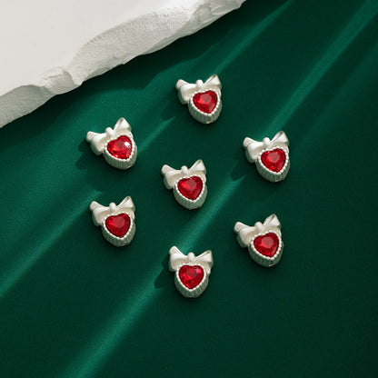 Heart Bow Metal Beads 13mm Rhinestone Accent 10pcs 3