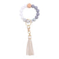 Silicone Beaded Wristlet Keychain with PU Tassel and Wood Accent 15