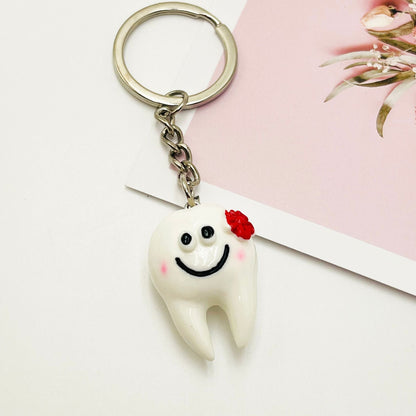 Resin Teeth Keychain Smiling White Tooth with Colorful Flower Charm 4