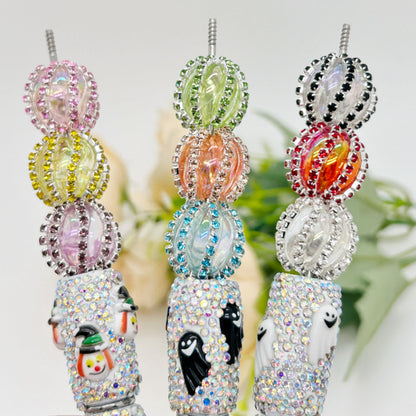 Wavy Bubblegum Rhinestone Beads 18mm Acrylic Halloween Faces 10pcs