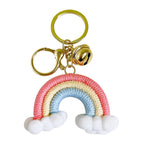Cotton Crochet Rainbow Keychain Pastel Colors with Pom Poms