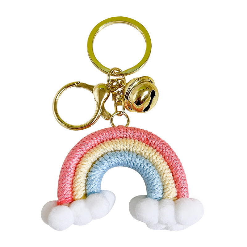 Cotton Crochet Rainbow Keychain Pastel Colors with Pom Poms