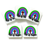 Silicone Focal Beads Rainbow Cross With He Is Risen Text 20pcs