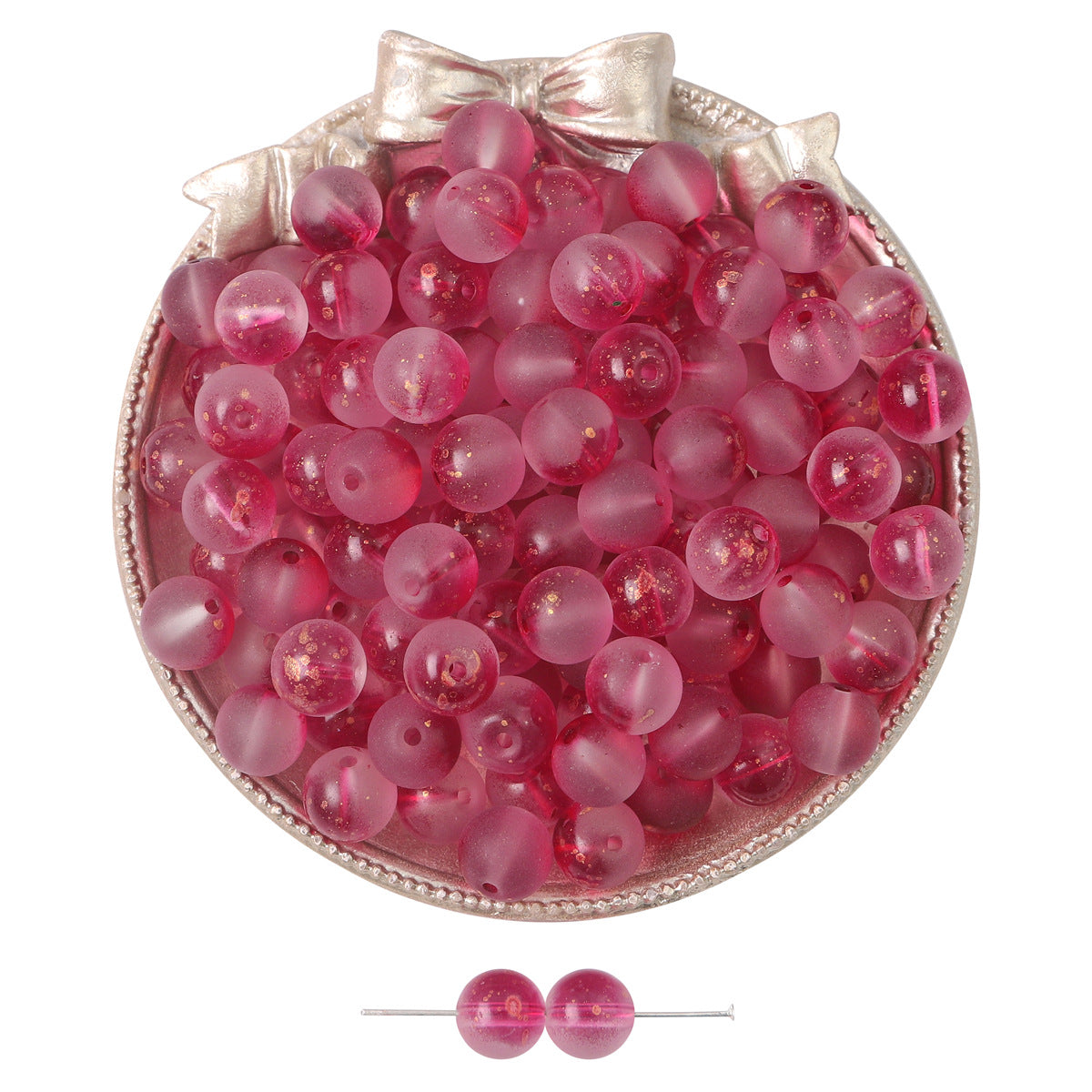 Gradient Frosted Round Glass Beads 8mm Matte Finish Gold Flecks 50pcs 27