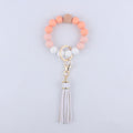 Silicone Beaded Wristlet Keychain with Wooden Beads and Leather Tassel 8cm 6