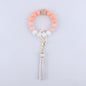 Silicone Beaded Wristlet Keychain with Wooden Beads and Leather Tassel 8cm 6