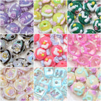Painted Flower Acrylic Beads 16mm Round 14x18mm Square Purple Hand Painted 1pc