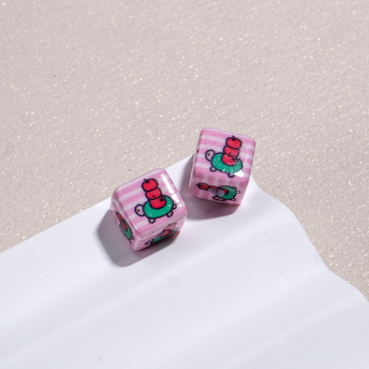 Tiny Cartoon Pattern Printed Acrylic Square Beads 10mm Glossy 30pcs 14