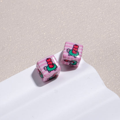 Tiny Cartoon Pattern Printed Acrylic Square Beads 10mm Glossy 30pcs 14
