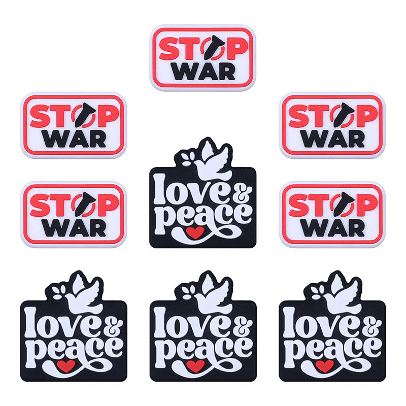 Silicone Focal Beads Love Peace STOP WAR Phrase and Dove Heart 20pcs