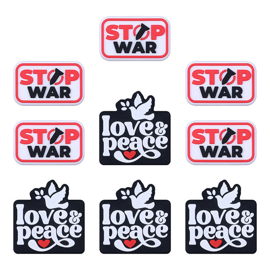 Silicone Focal Beads Love Peace STOP WAR Phrase and Dove Heart 20pcs